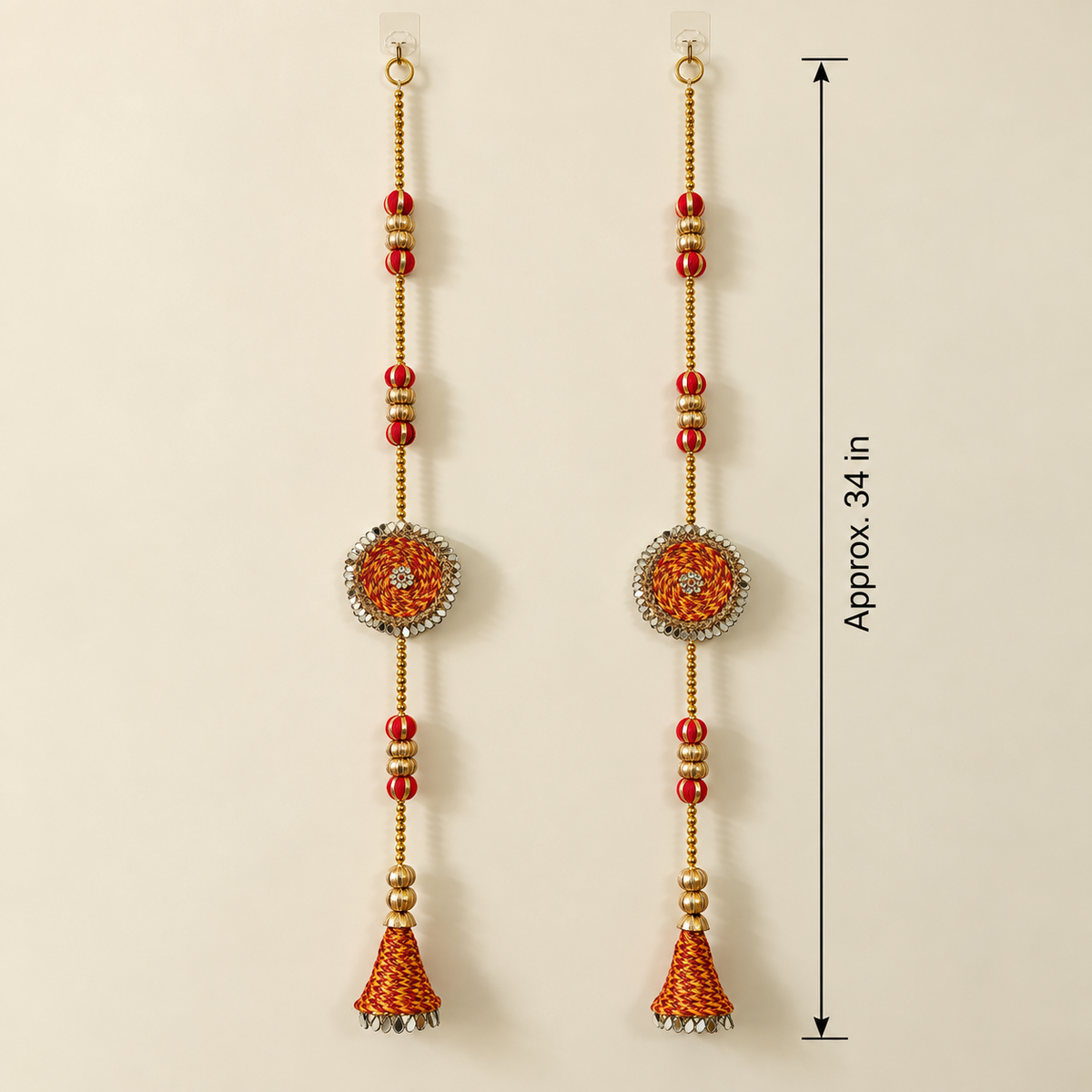 Red Gold Medallion Hanging - 34 inch measurement view