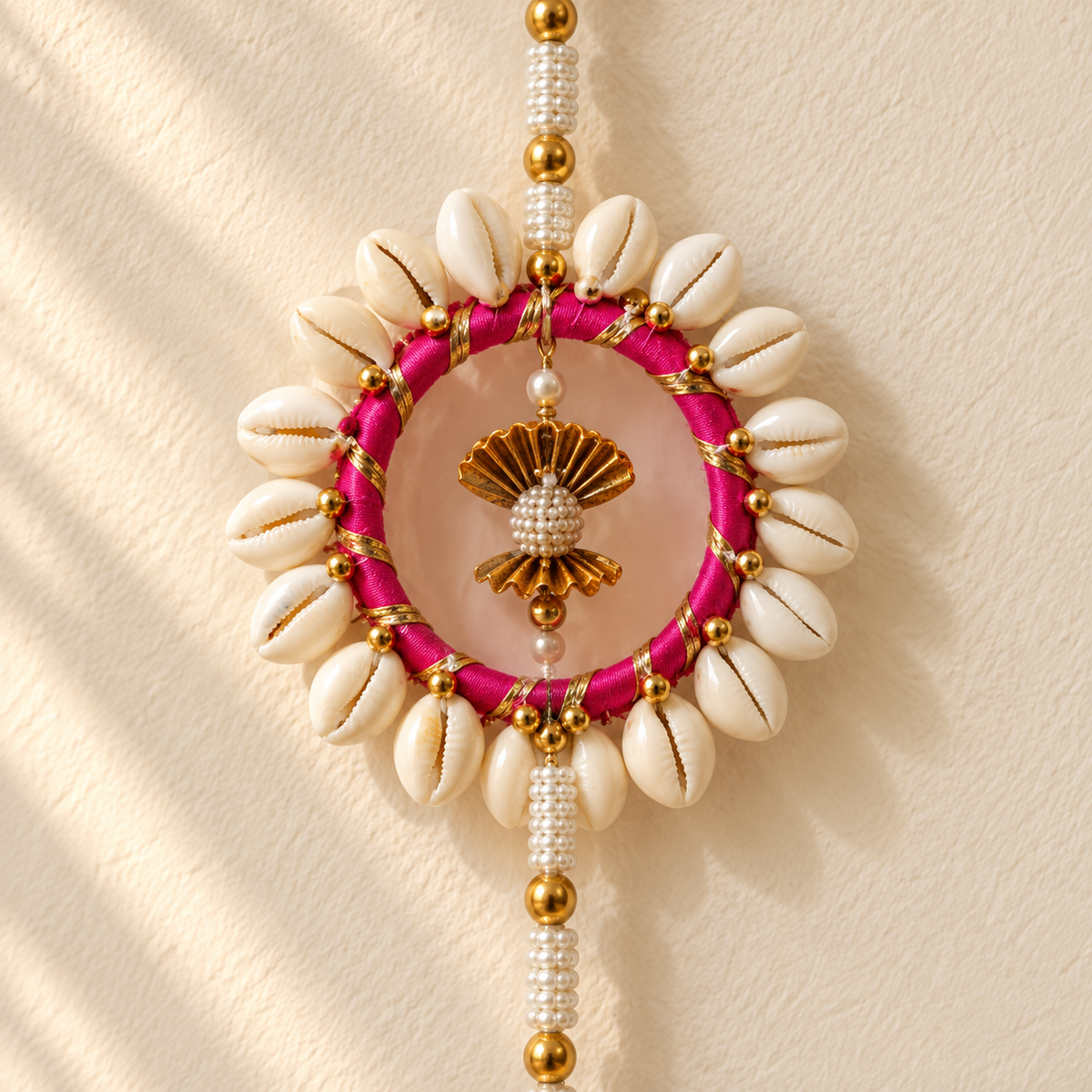 Folder 20 Pink Cowrie Shell Bell Hanging - detail view