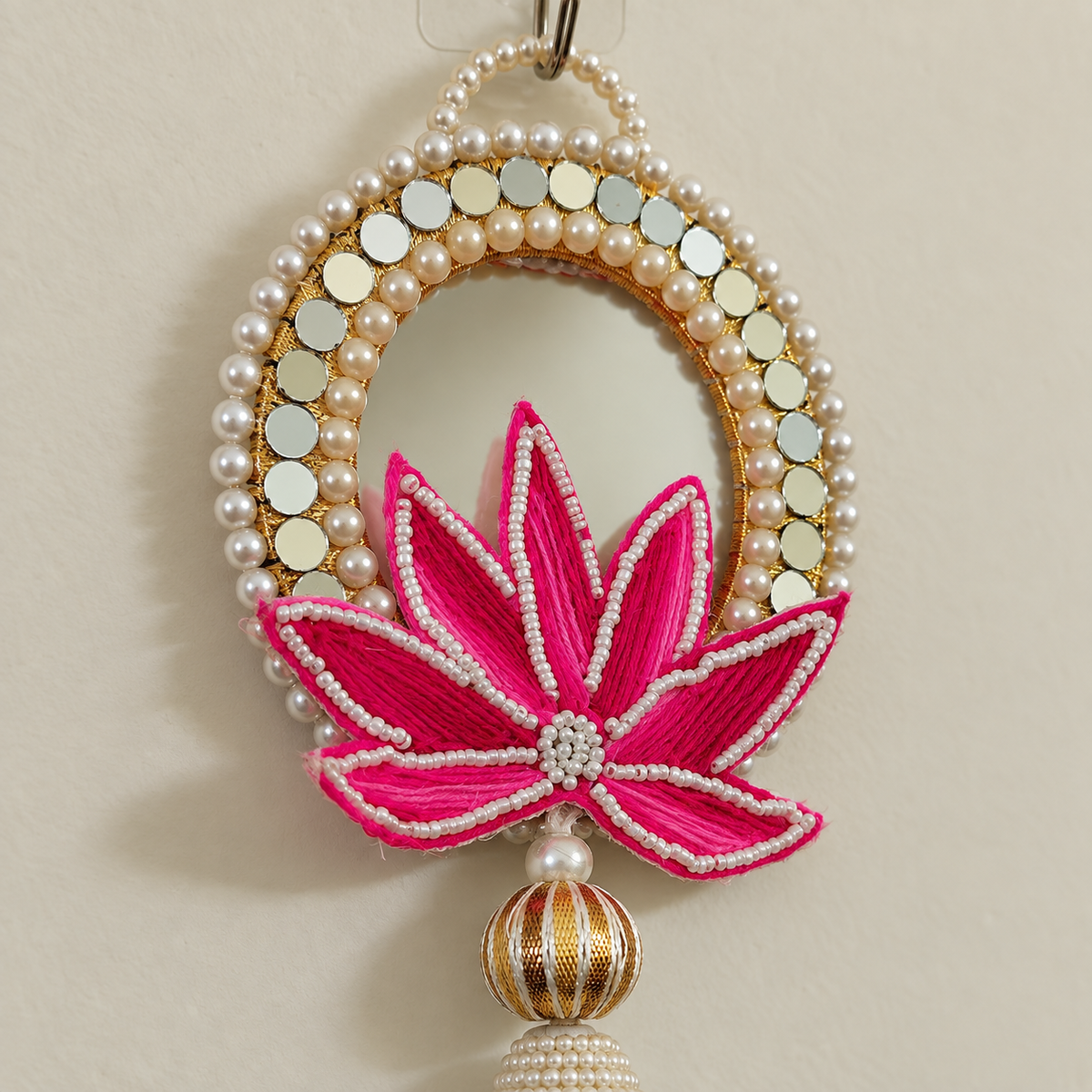 Folder 27 Pink Lotus Mirror Hanging - detail view