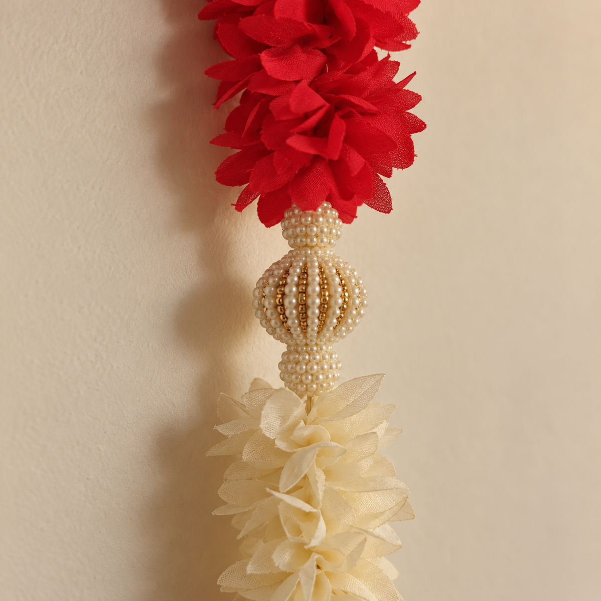 Folder 21 Red White Floral Mirror Bell Hanging - detail view