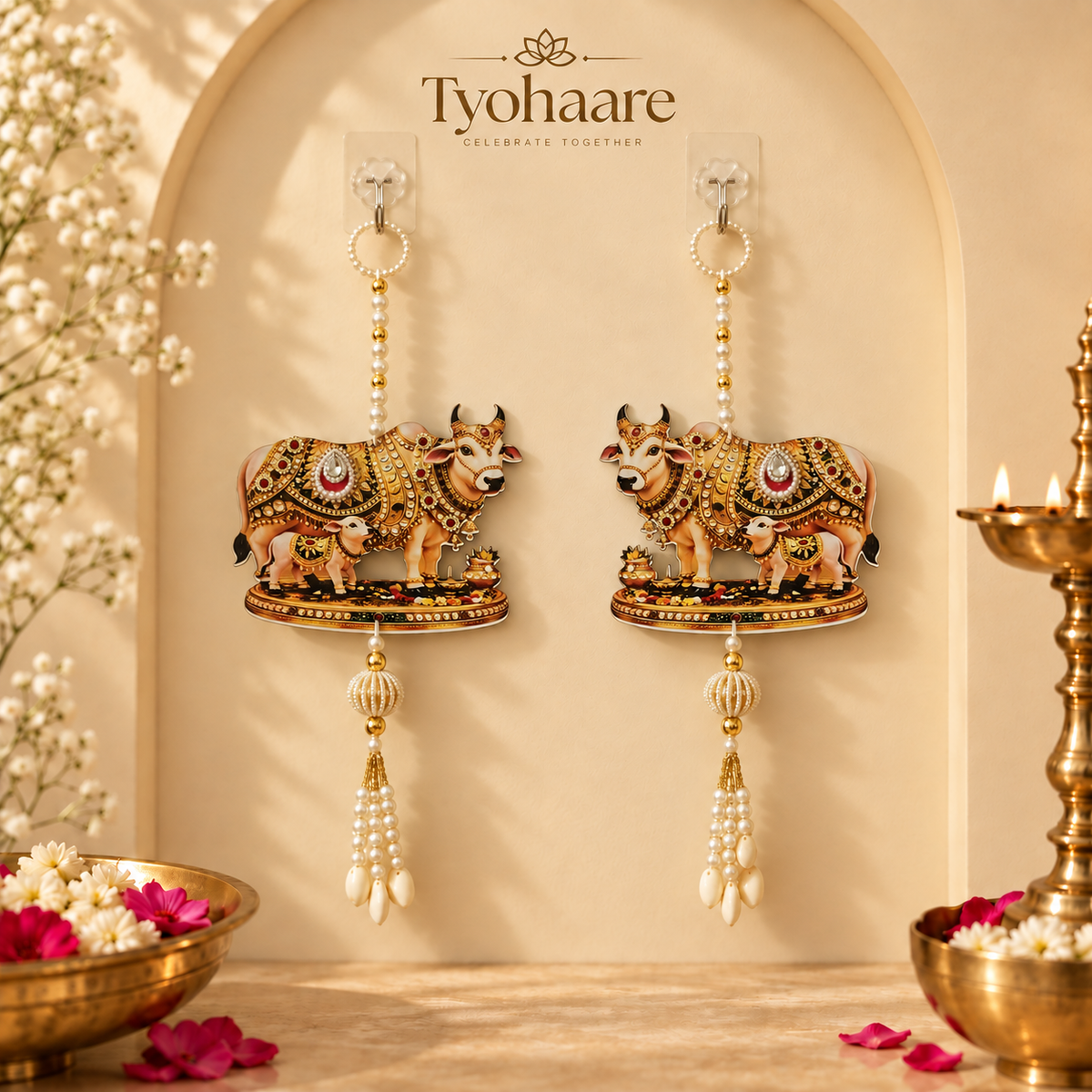 Gau Gauri Cow & Calf Hanging – Pair