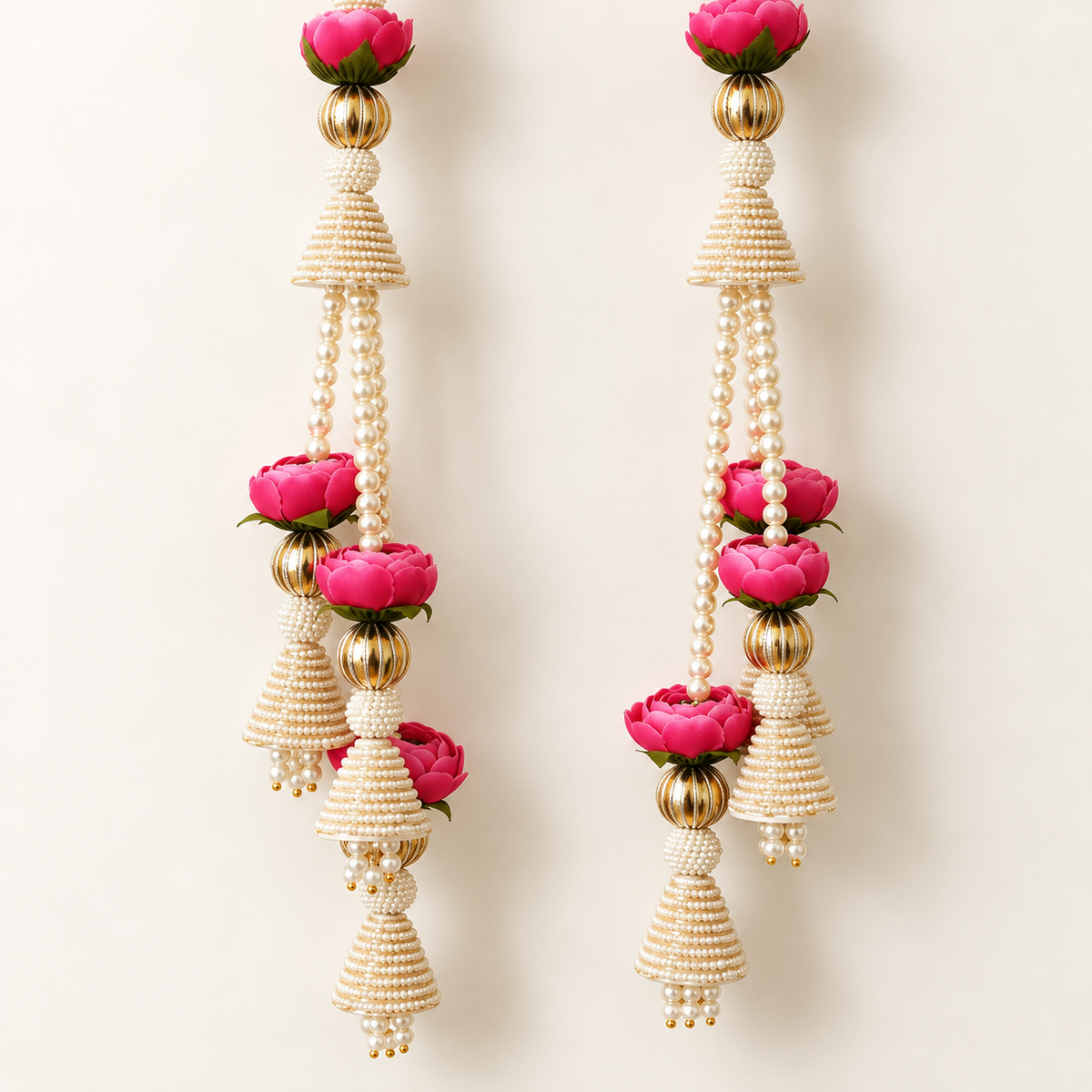 Gulabi Kamal Pearl Hanging – Pair - full view