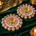 Komal Gulabi Pearl Mirror Tealight Holders – Pair - Hero view