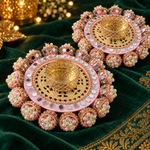 Komal Gulabi Pearl Mirror Tealight Holders – Pair - Zoom detail