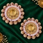 Komal Gulabi Pearl Mirror Tealight Holders – Pair - Top view