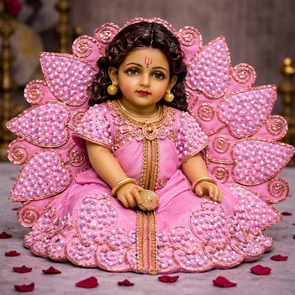 Red Lotus Pearl Crystal Laddu Gopal Poshak – Size 2