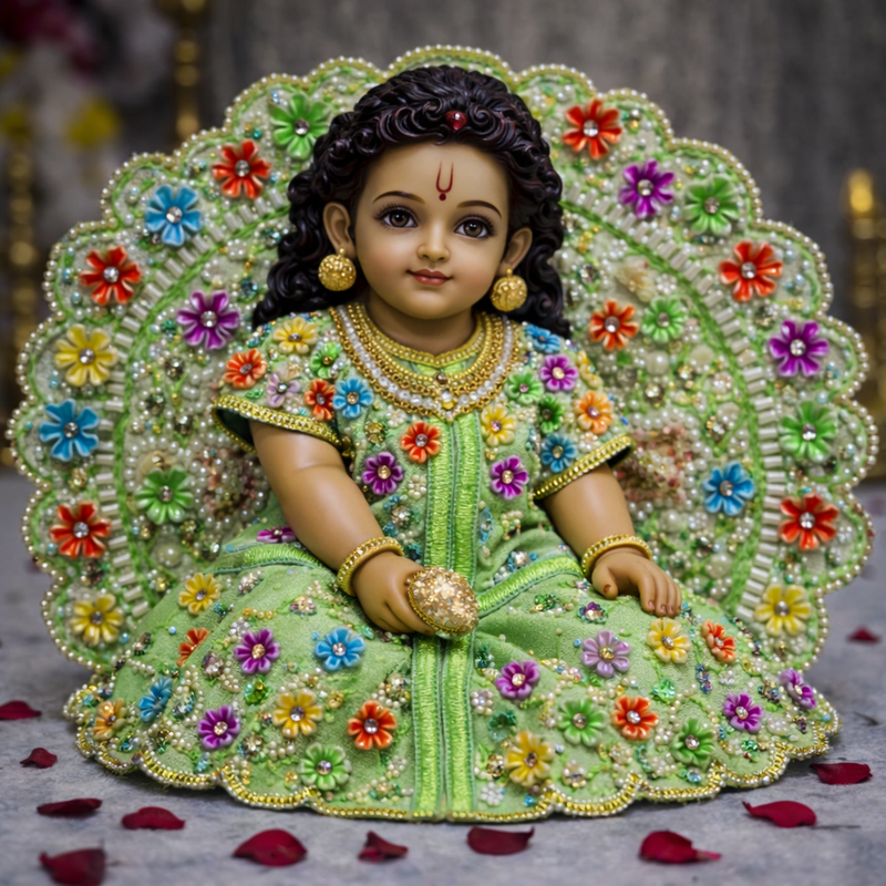 Mint Multicolour Floral Pearl Laddu Gopal Poshak – Size 2