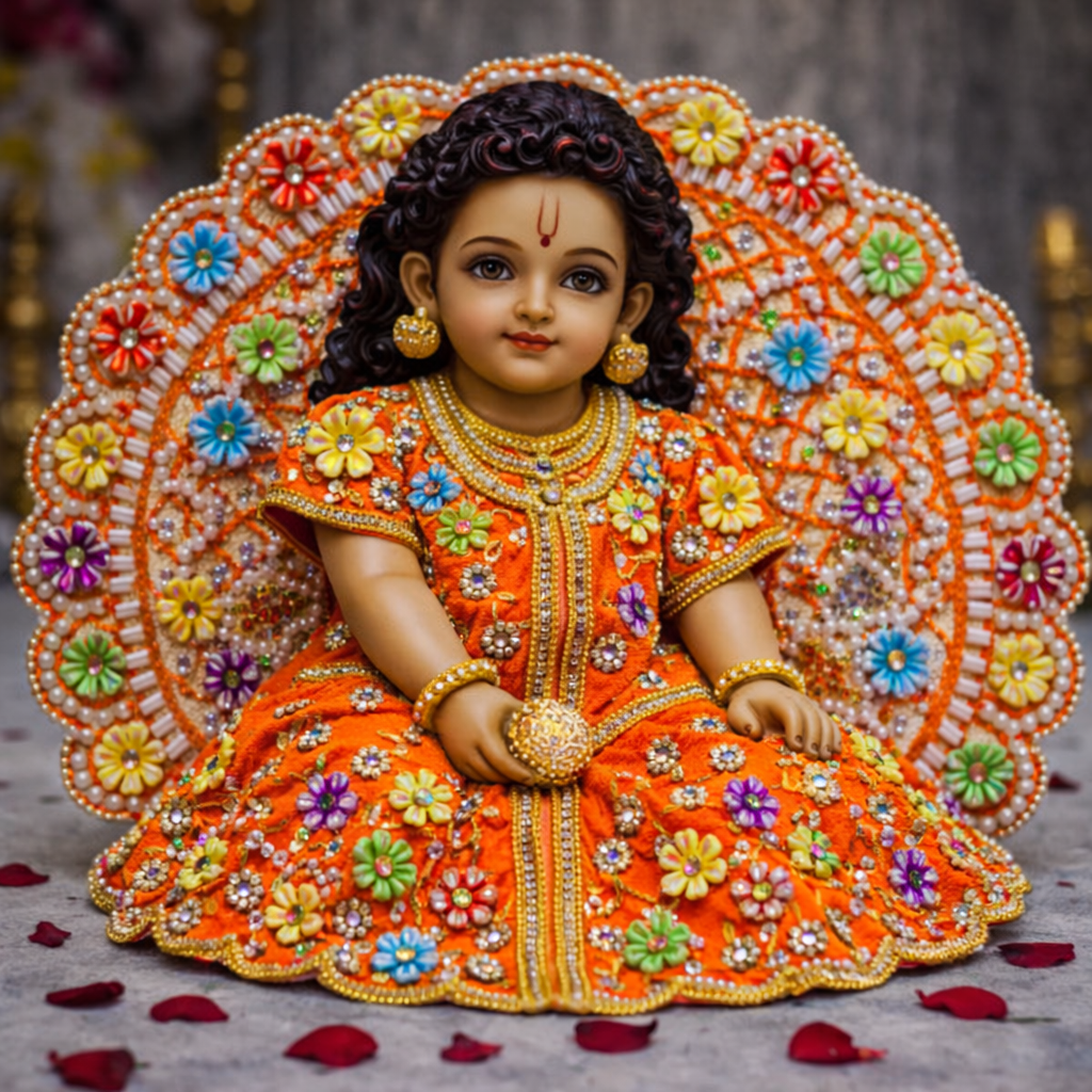 Mint Multicolour Floral Pearl Laddu Gopal Poshak – Size 2