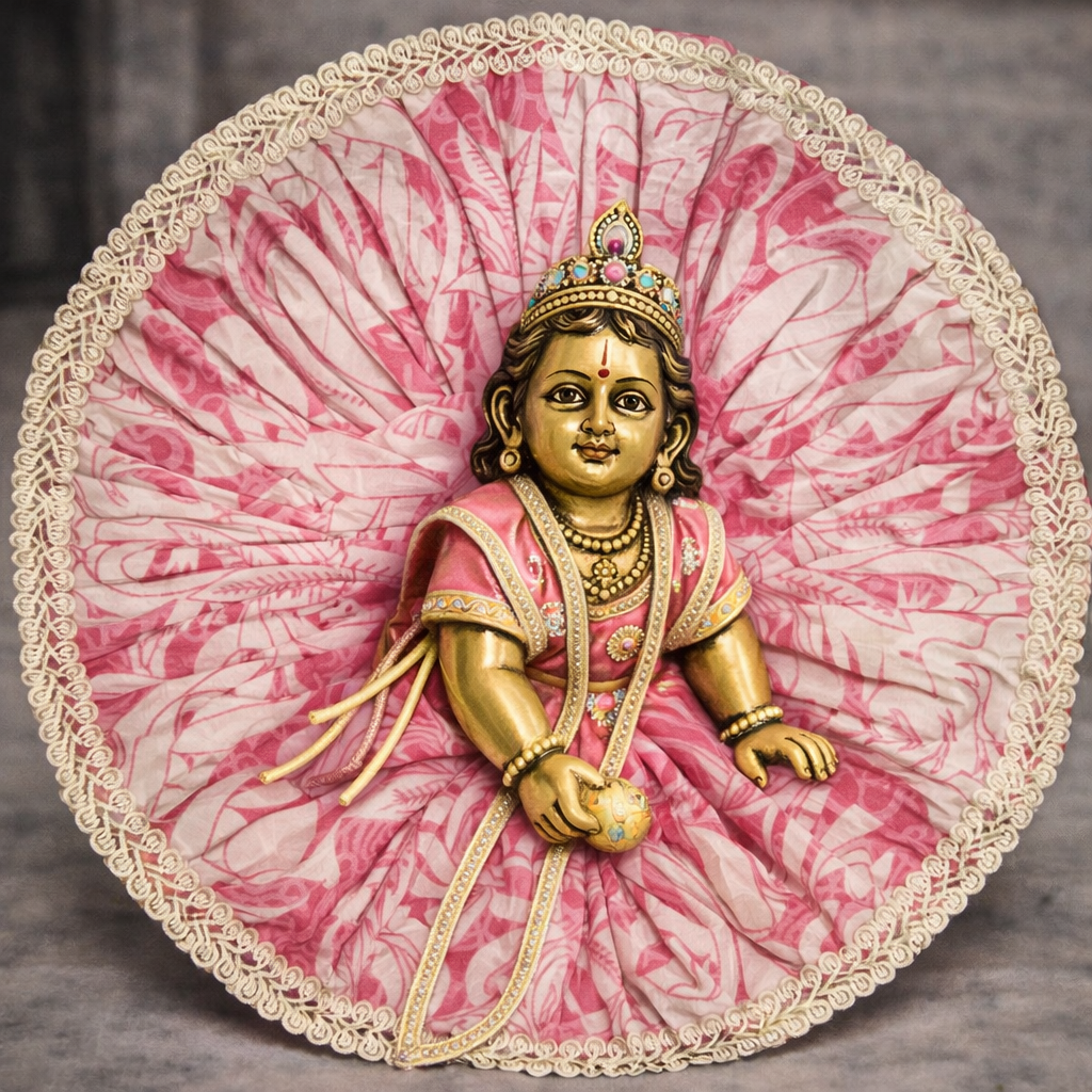 Blush Pink Printed Lace Laddu Gopal Poshak – Size 6