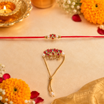 Kundan Stone Rakhi Set with Pearl Cluster Lumba for Brother