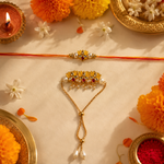 Kundan Stone Rakhi Set with Pearl Cluster Lumba for Brother