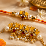 Kundan Stone Rakhi Set with Pearl Cluster Lumba for Brother