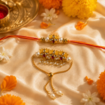 Kundan Stone Rakhi Set with Pearl Cluster Lumba for Brother