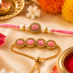 Oval Kundan Rakhi Set with Adjustable Bracelet Lumba for Brother