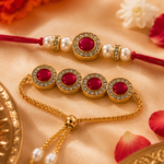 Oval Kundan Rakhi Set with Adjustable Bracelet Lumba for Brother