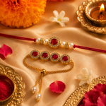 Oval Kundan Rakhi Set with Adjustable Bracelet Lumba for Brother