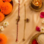 Maroon Meenakari Paisley Rakhi Set with Pearl Jhumki for Brother