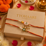 Floral Kundan Rakhi with Pearl Tassel Fan for Brother