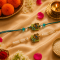 Teal Meenakari Peacock Rakhi Set with Pearl Tassel for Brother