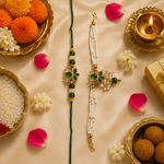 Emerald Kundan Floral Rakhi Set with Pearl Chain for Brother