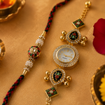 Navratna Kundan & Pearl Watch Rakhi for Sister