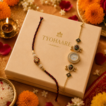 Navratna Kundan & Pearl Watch Rakhi for Sister