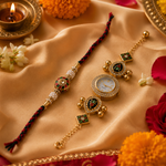 Navratna Kundan & Pearl Watch Rakhi for Sister