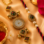 Vintage Green Meenakari Dial Watch Rakhi for Sister