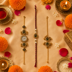 Antique Gold Meenakari Watch Rakhi for Sister