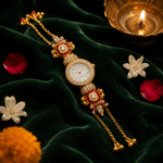 Ruby Kundan Pearl-Chain Watch Rakhi for Sister