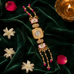 Pink Floral Pearl-Chain Watch Rakhi for Sister
