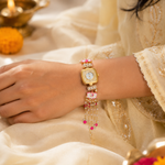 Pink Floral Pearl-Chain Watch Rakhi for Sister