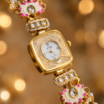 Pink Floral Pearl-Chain Watch Rakhi for Sister