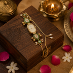 Green Enamel & Pearl Bracelet Watch Rakhi for Sister