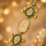 Green Enamel & Pearl Bracelet Watch Rakhi for Sister