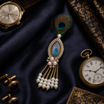 Abalone Peacock-Eye Crystal Halo Pearl Tassel Brooch for Groom
