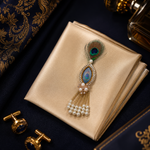 Abalone Peacock-Eye Crystal Halo Pearl Tassel Brooch for Groom