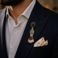 Abalone Peacock-Eye Crystal Halo Pearl Tassel Brooch for Groom