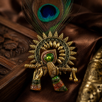 Gold Sunburst Krishna Flute Peacock Feather Lapel Pin for Groom