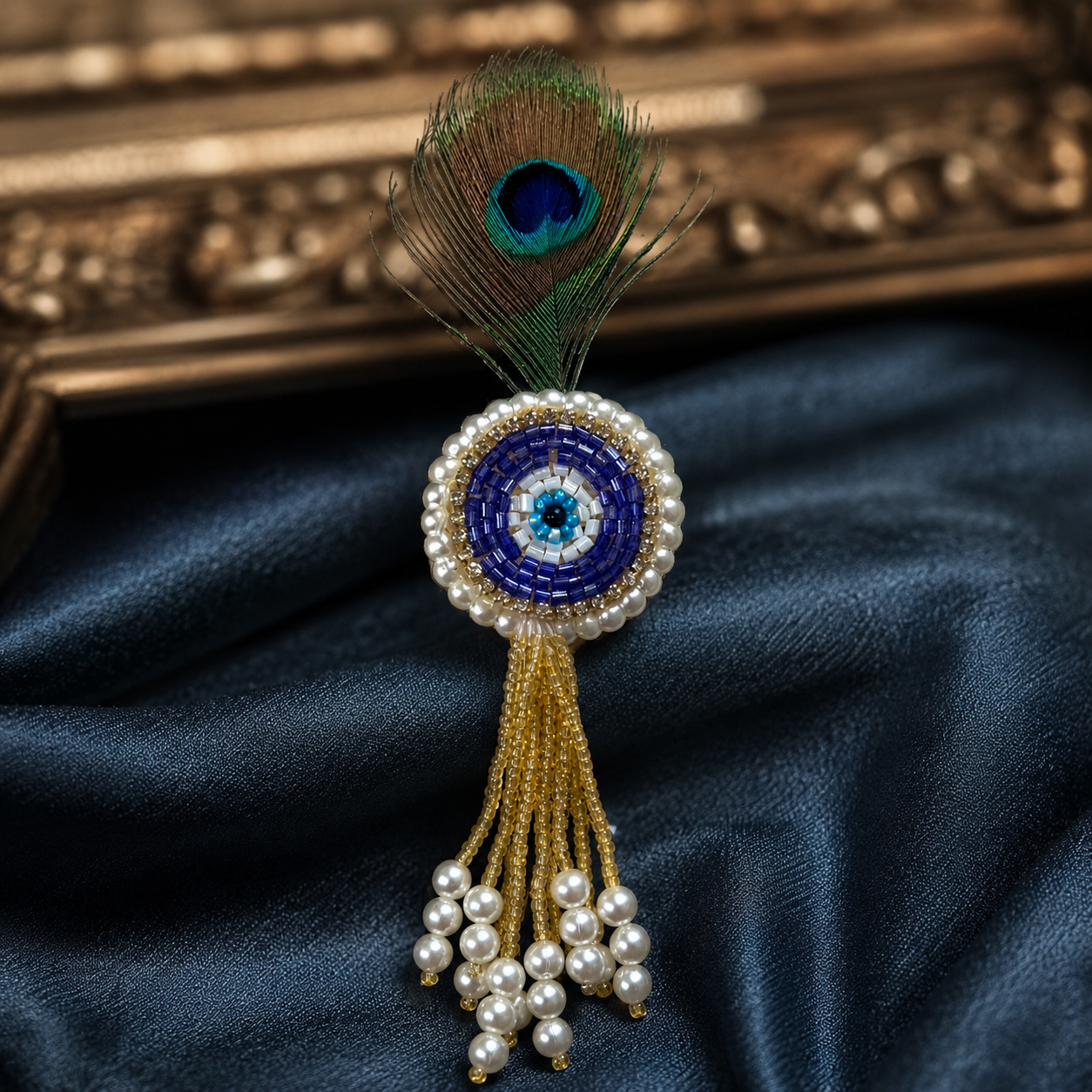 Blue Evil Eye Peacock Feather Lapel Pin for Groom