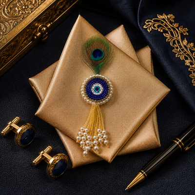 Blue Evil Eye Peacock Feather Lapel Pin for Groom