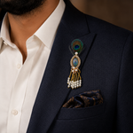 Mother of Pearl Peacock-Eye Crystal Pearl Tassel Lapel Brooch