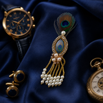 Mother of Pearl Peacock-Eye Crystal Pearl Tassel Lapel Brooch