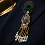 Mother of Pearl Peacock-Eye Crystal Pearl Tassel Lapel Brooch