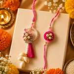 Pink Pearl Kundan Rakhi Set (Pack of 2) for Brother