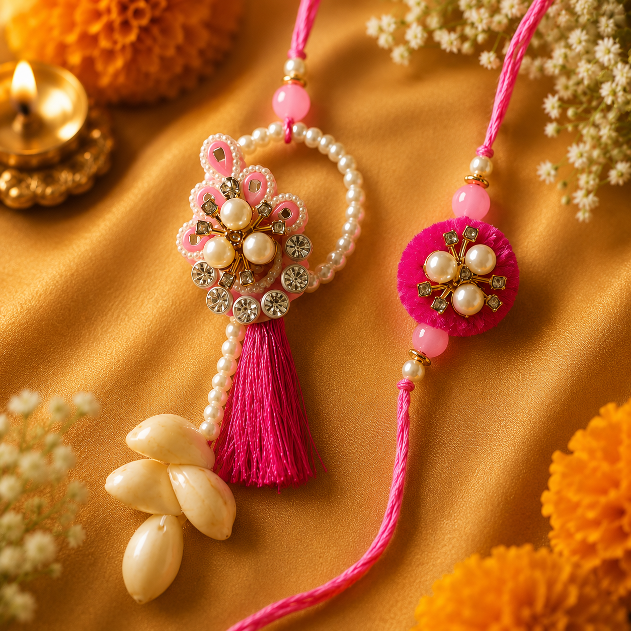 Pink Pearl Kundan Rakhi Set (Pack of 2) for Brother