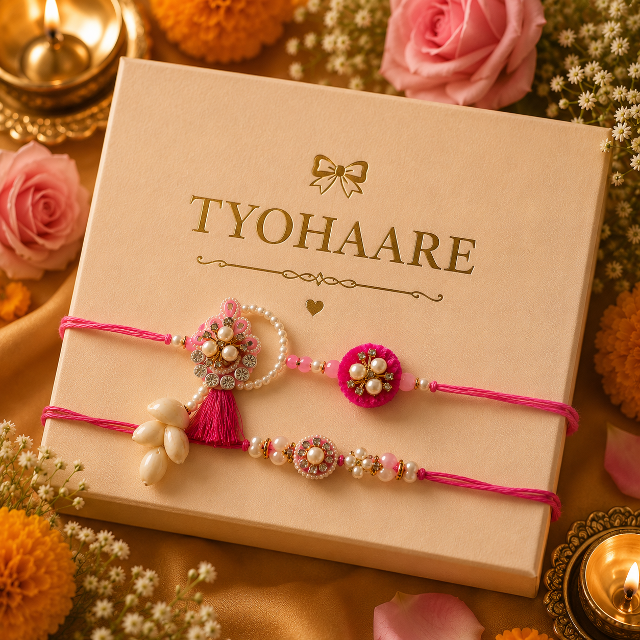 Pink Pearl Kundan Rakhi Set (Pack of 2) for Brother