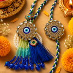 Kundan Nazar Rakhi Set with Beaded Tassel Lumba for Brother