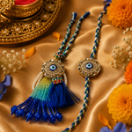 Kundan Nazar Rakhi Set with Beaded Tassel Lumba for Brother