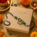 Teal Sequin Kundan Rakhi with Pearl Border for Brother